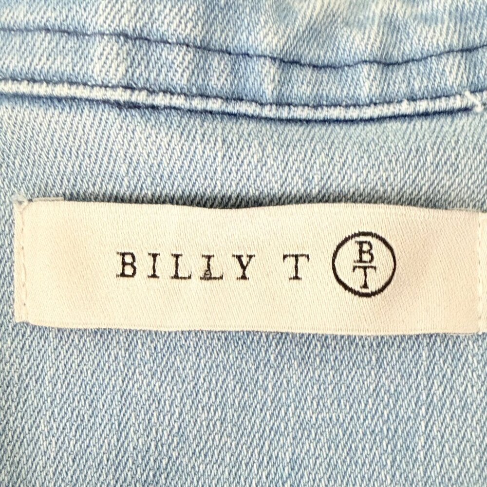 Billy T Womens Light Wash Short Sleeve Denim Button-Down Shirt With Frayed Hem - Picture 5 of 6